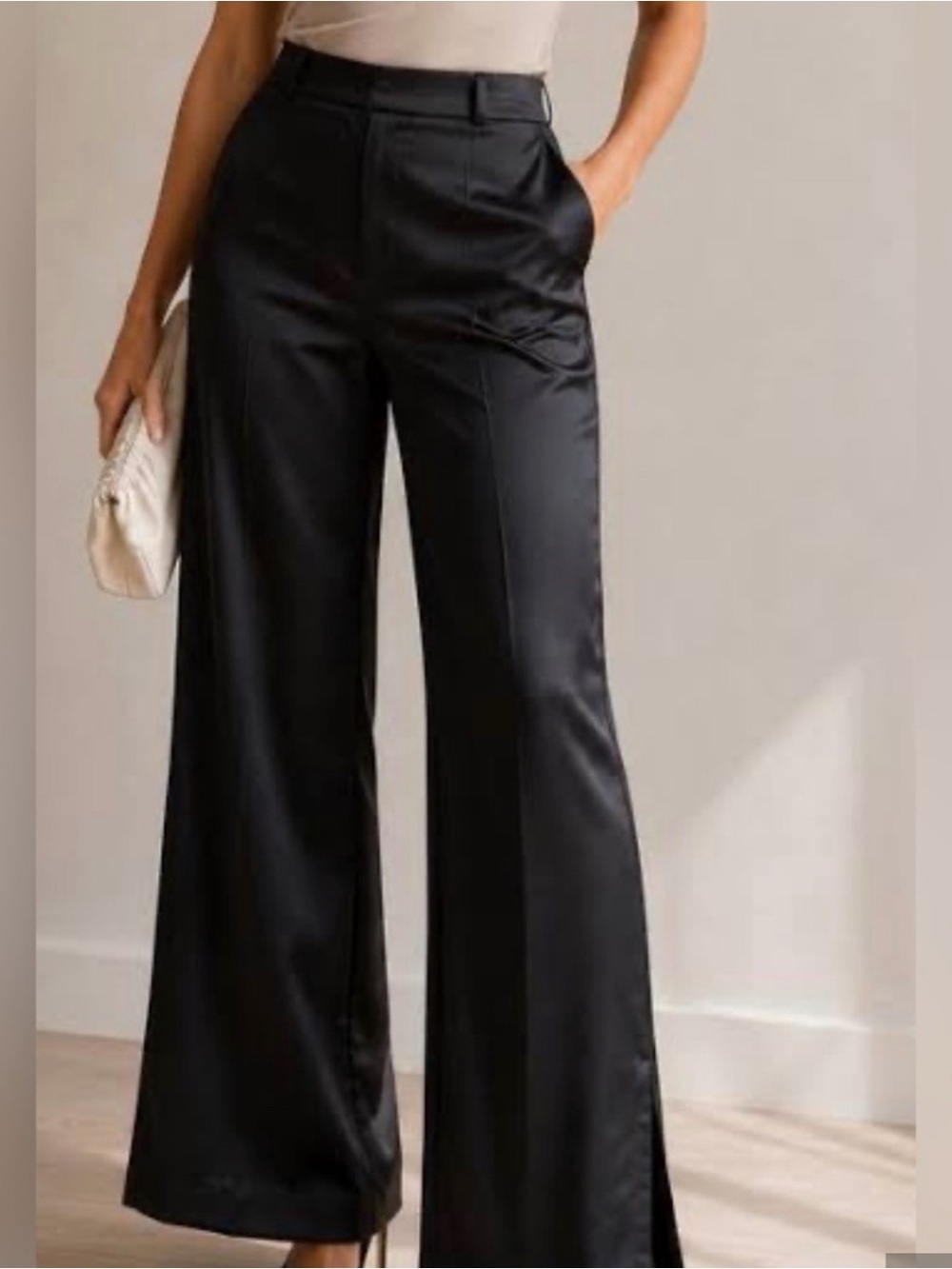 Jason Wu Black Satin Dress Pants with slits